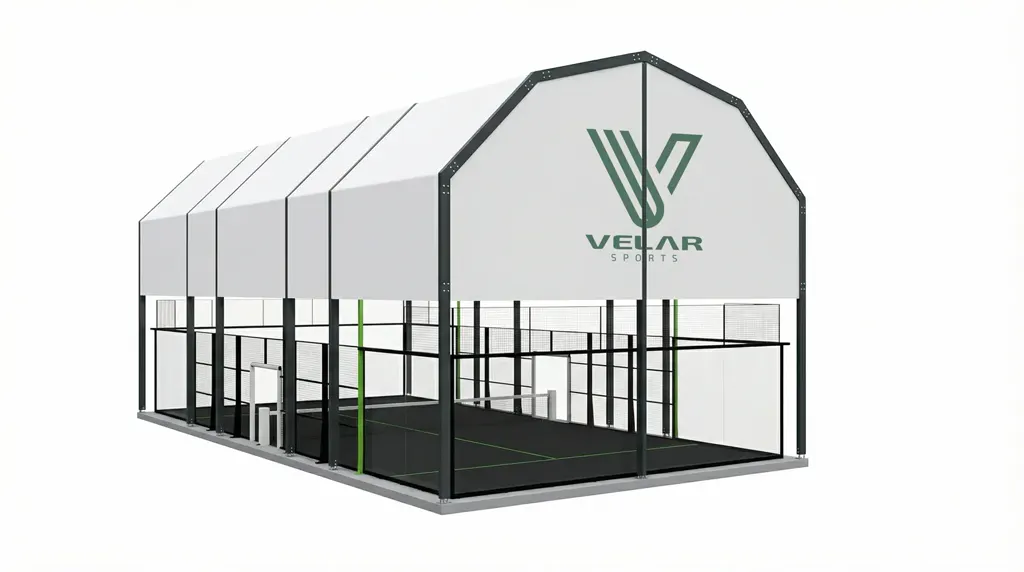 Estrutura Line Club, cobertura para campo de padel em linha