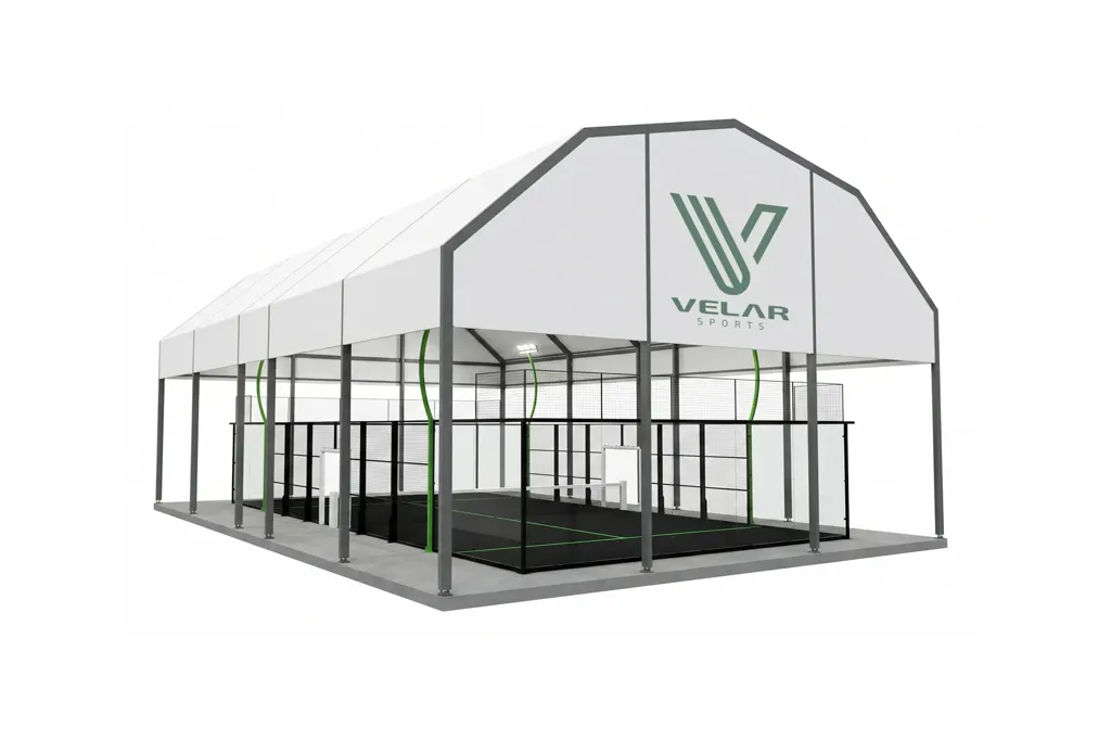 Estrutura Line Competition, cobertura com corredores para campo de padel